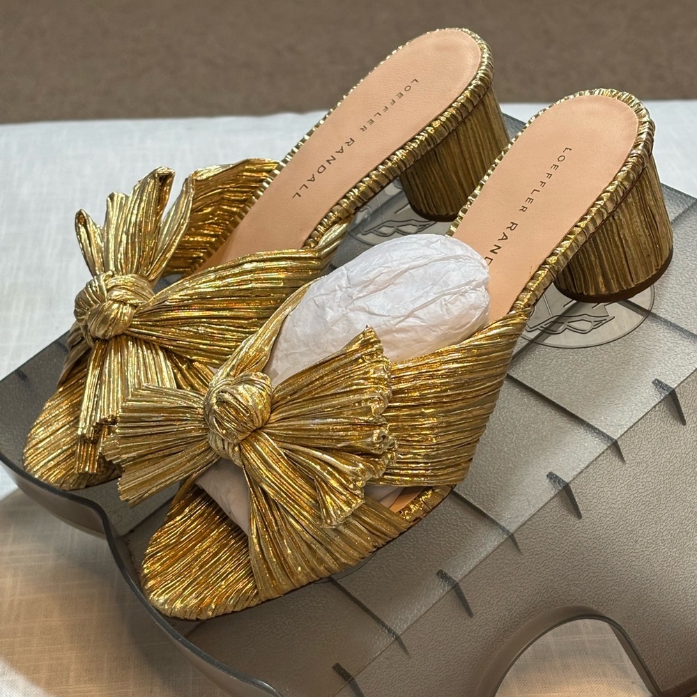 Loeffler Randall Gold Metallic Bow Mules - Picture 8 of 10